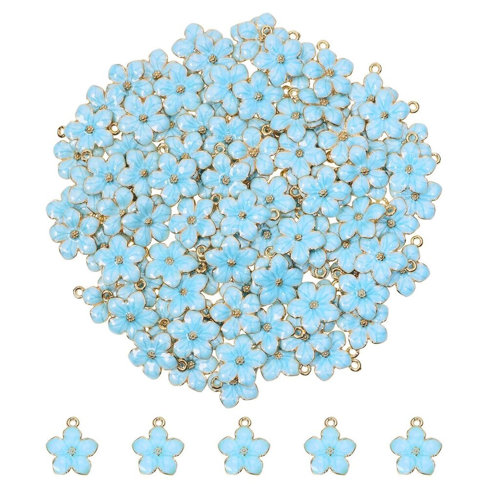 6838 100PCS Small Flower Enamel Charms Cherry Blossom Decor Gold Plated